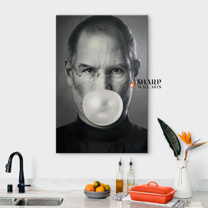 Steve Jobs With Bubble Gum Wall Art Canvas