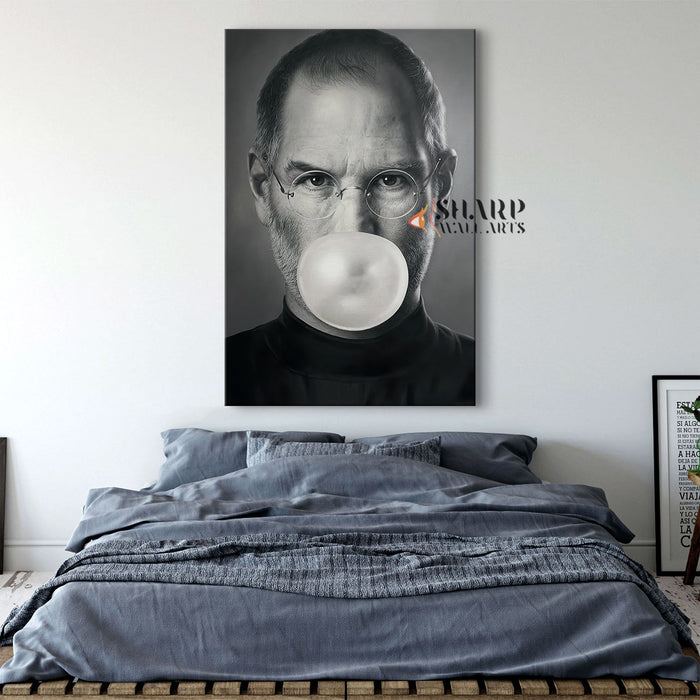 Steve Jobs With Bubble Gum Wall Art Canvas
