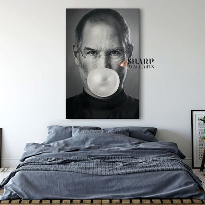 Steve Jobs With Bubble Gum Wall Art Canvas