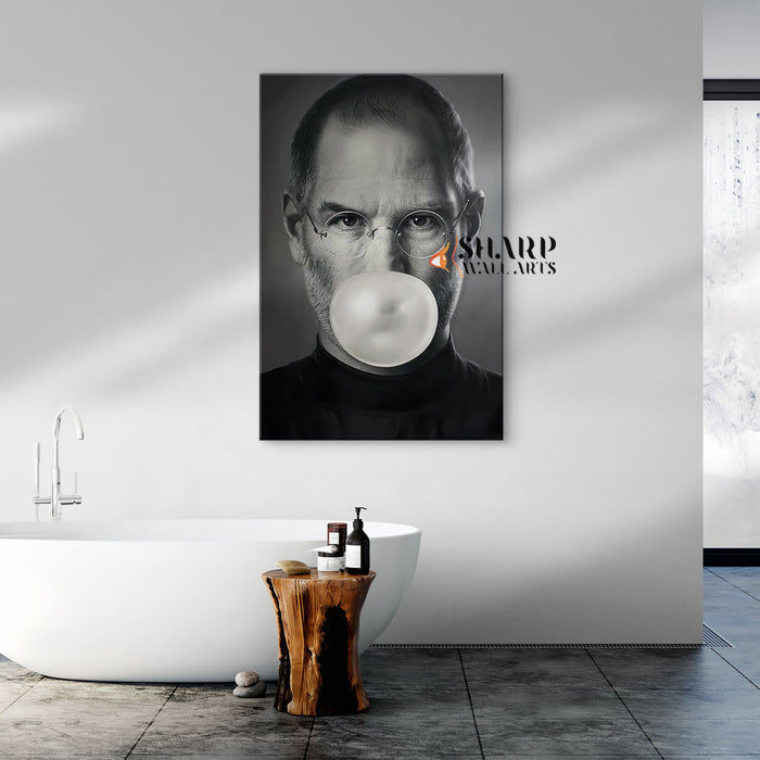 Steve Jobs With Bubble Gum Wall Art Canvas
