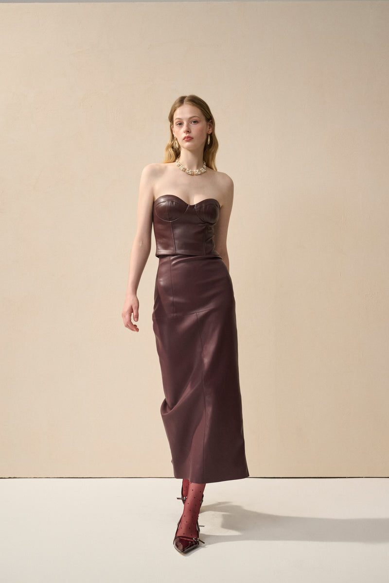 Strapless faux leather top