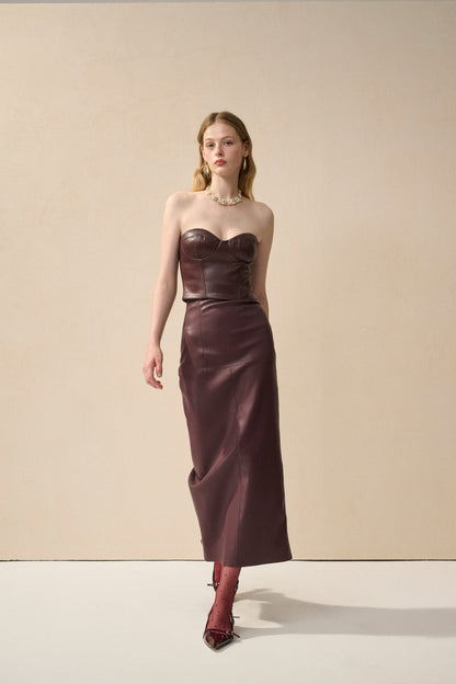 Strapless faux leather top