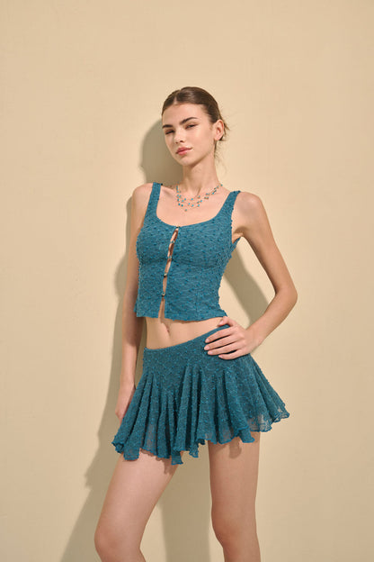 Stretch lace tank & flounce-hem skort
