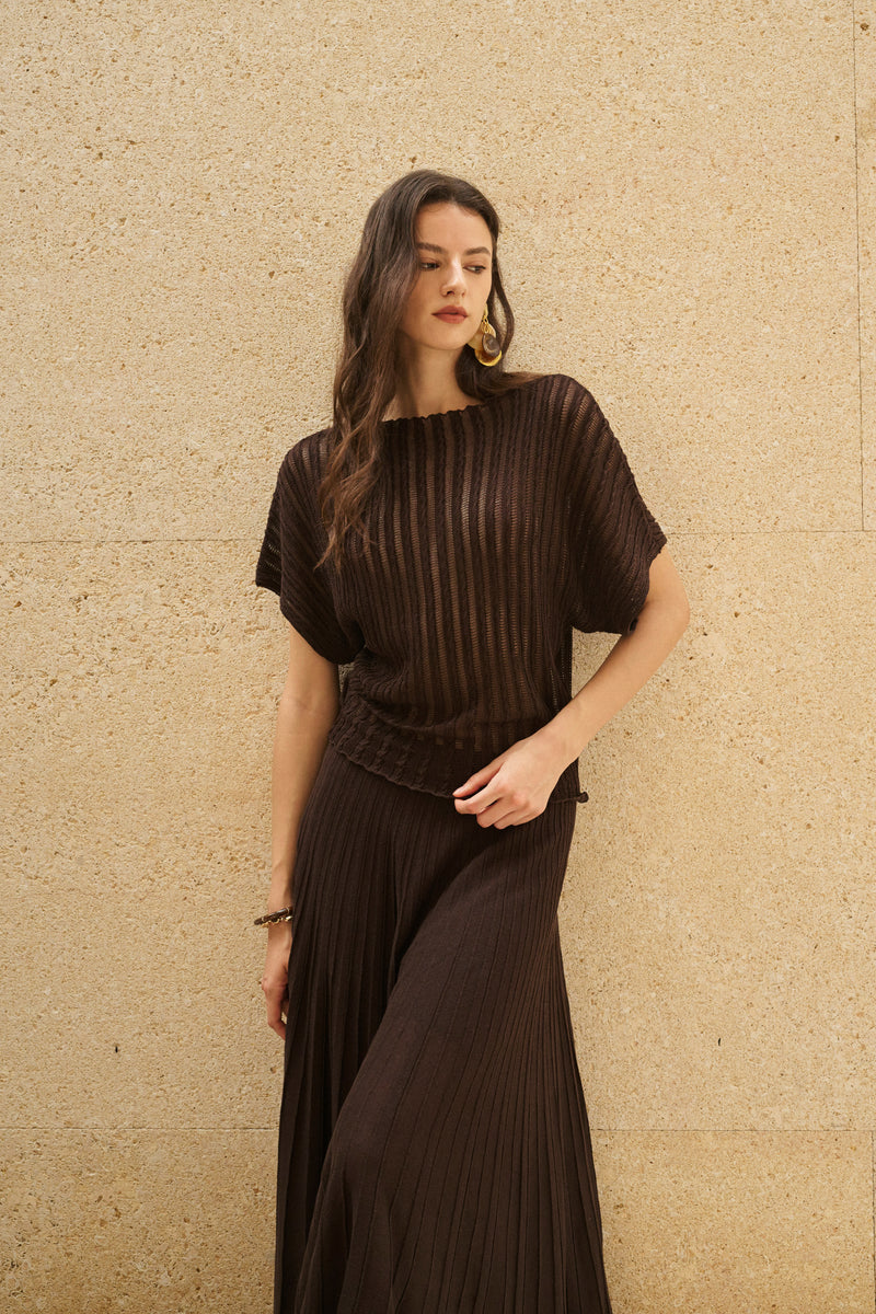 Stripe open-knit batwing top & maxi skirt