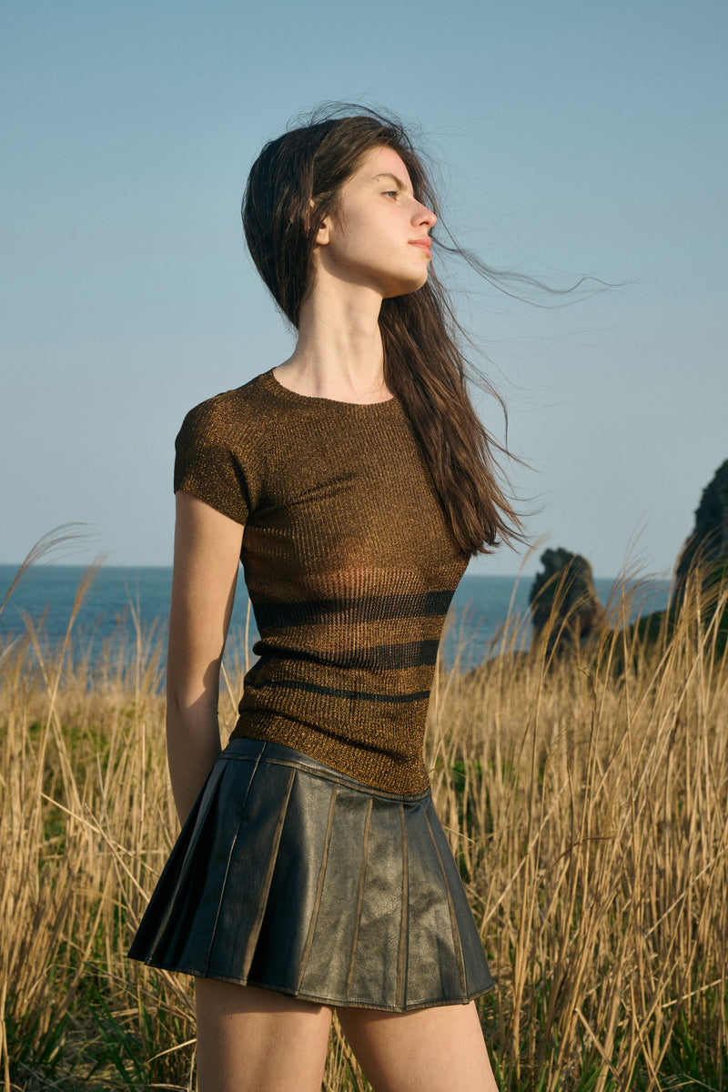 Striped short-sleeve top