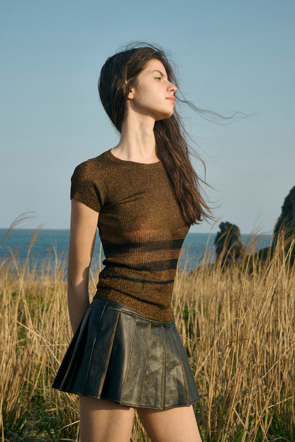 Striped short-sleeve top