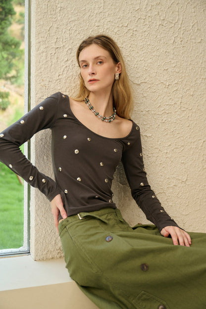Studded long sleeve top