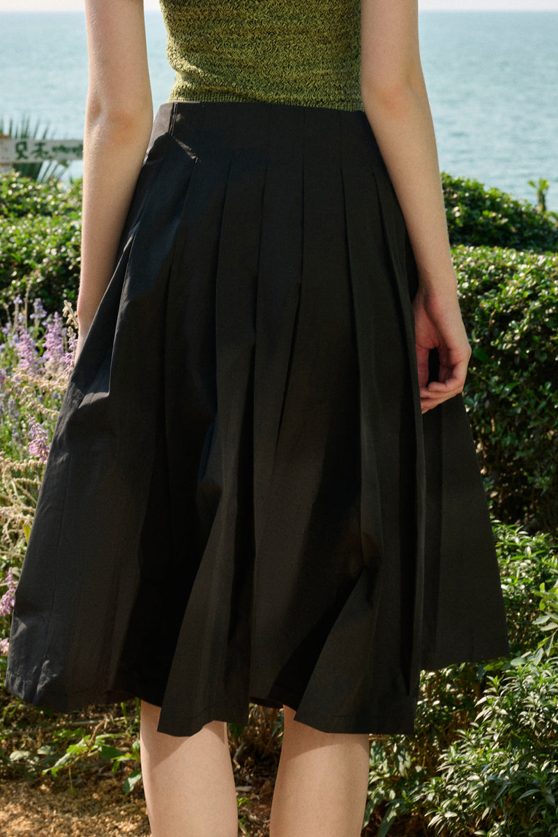 Studded pleated midi skirt