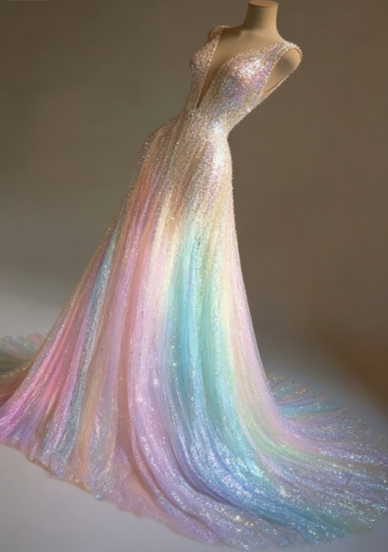 Stunning Colorful V-Neck A-Line Sequined Tulle Long Prom Dresses