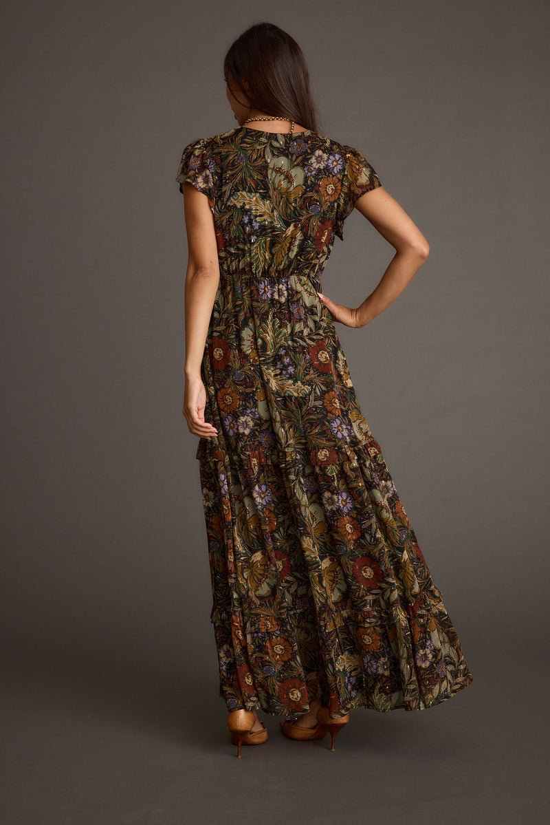 Close-up of the Sundance Floral Paisley Maxi Dress showcasing the fabric texture and design details.