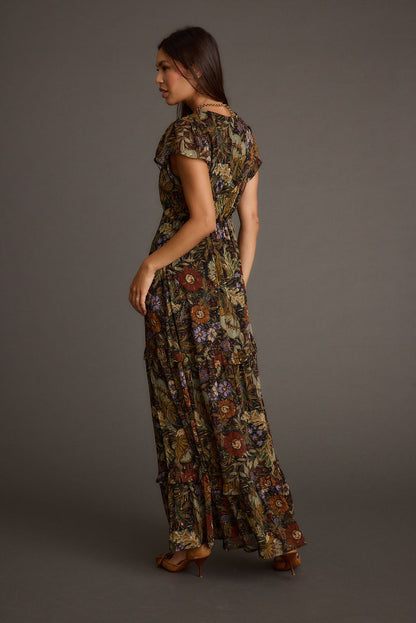 Detail shot of the Sundance Floral Paisley Maxi Dress highlighting the design elements.