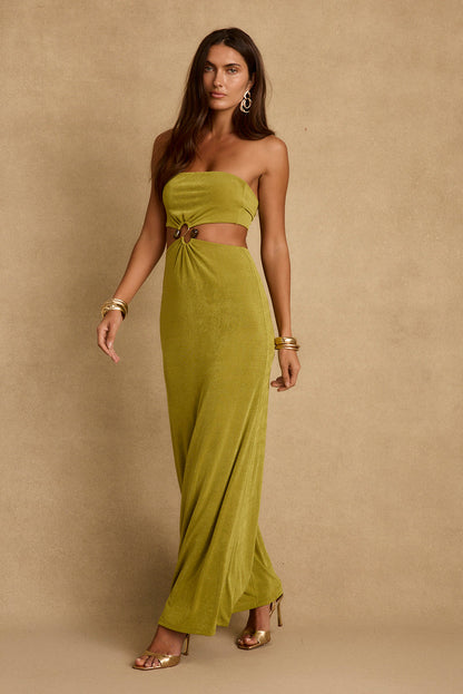 Sunspell Chartreuse Strapless Maxi Dress