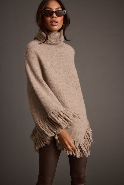 Tabitha Dark Taupe Poncho paired with complementary accessories for a polished look.