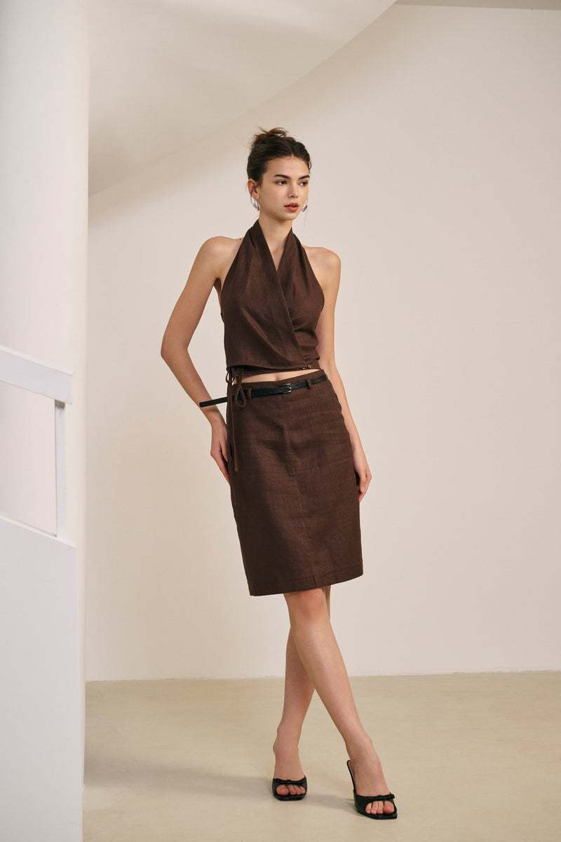 Tailored cotton linen skirt