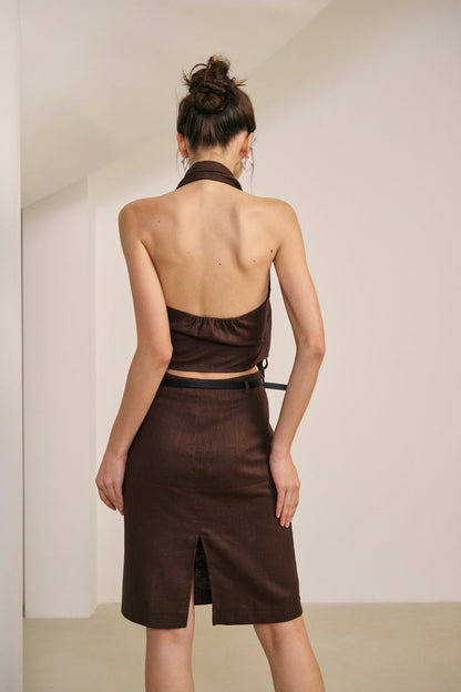 Tailored cotton linen skirt
