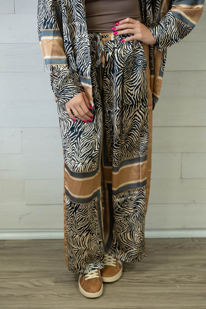Tan Navy Zebra Roomy Fit Drawstring Bottoms