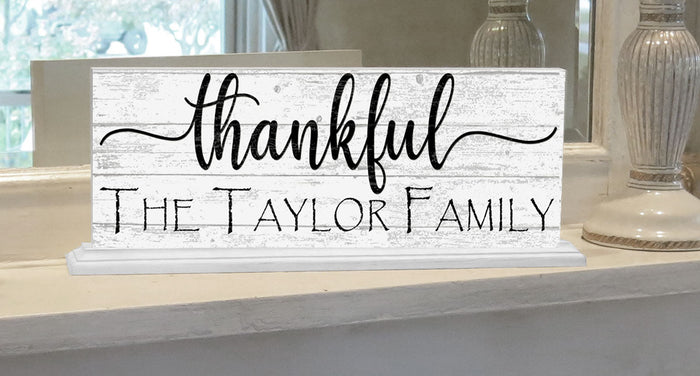 Personalized Thankful Family Name Sign For Mantel or Shelf - SOLID WOOD - Broad Bay Personalized Gifts Shipped Fast