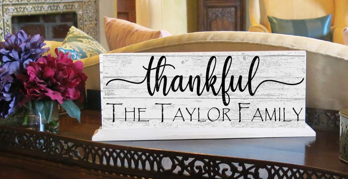 Personalized Thankful Family Name Sign For Mantel or Shelf - SOLID WOOD - Broad Bay Personalized Gifts Shipped Fast