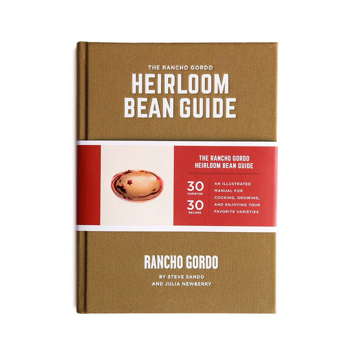 Book titled 'The Rancho Gordo Heirloom Bean Guide' on a white background