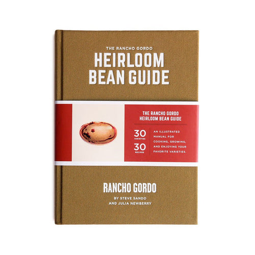Book titled 'The Rancho Gordo Heirloom Bean Guide' on a white background