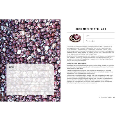 Page from a recipe book featuring purple beans and text about 'Good Mother Stallard'.