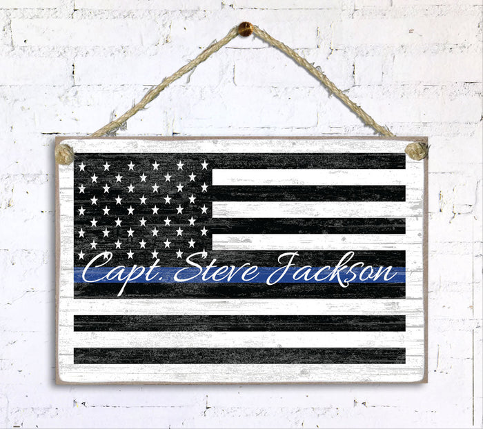 Thin Blue Line Flag Sign Personalized Name Gift For Police or Law Enforcement Officer or Family - Broad Bay Personalized Gifts Shipped Fast