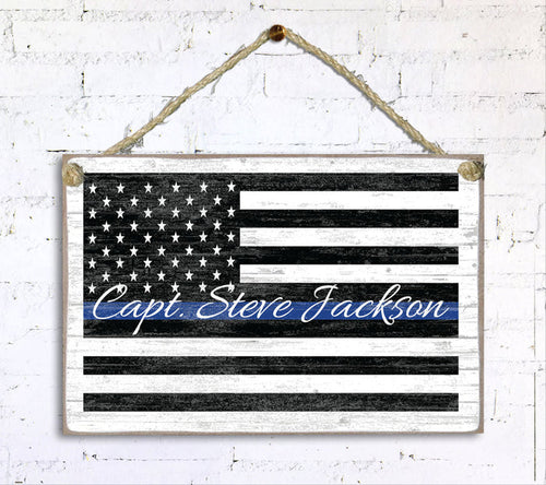 Thin Blue Line Flag Sign Personalized Name Gift For Police or Law Enforcement Officer or Family - Broad Bay Personalized Gifts Shipped Fast
