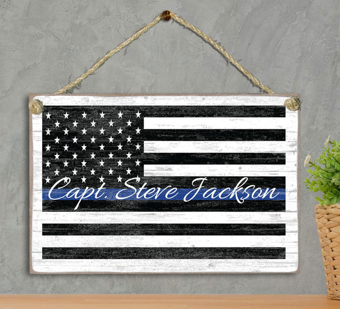 Thin Blue Line Flag Sign Personalized Name Gift For Police or Law Enforcement Officer or Family - Broad Bay Personalized Gifts Shipped Fast