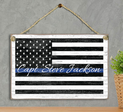 Thin Blue Line Flag Sign Personalized Name Gift For Police or Law Enforcement Officer or Family - Broad Bay Personalized Gifts Shipped Fast