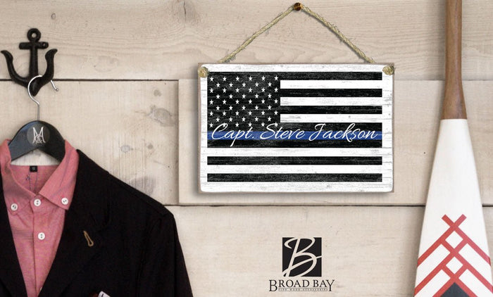 Thin Blue Line Flag Sign Personalized Name Gift For Police or Law Enforcement Officer or Family - Broad Bay Personalized Gifts Shipped Fast