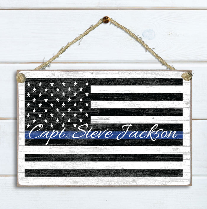 Thin Blue Line Flag Sign Personalized Name Gift For Police or Law Enforcement Officer or Family - Broad Bay Personalized Gifts Shipped Fast