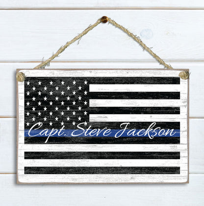 Thin Blue Line Flag Sign Personalized Name Gift For Police or Law Enforcement Officer or Family - Broad Bay Personalized Gifts Shipped Fast