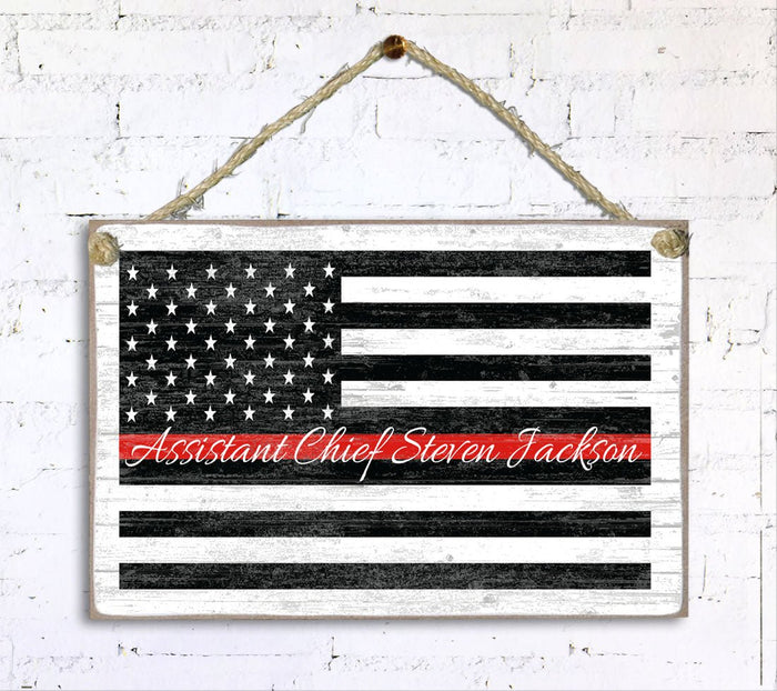 Thin Red Line Flag Sign Personalized Name Gift For Firefighter, First Responder or EMS Officer or Family - Broad Bay Personalized Gifts Shipped Fast