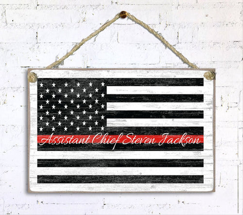 Thin Red Line Flag Sign Personalized Name Gift For Firefighter, First Responder or EMS Officer or Family - Broad Bay Personalized Gifts Shipped Fast