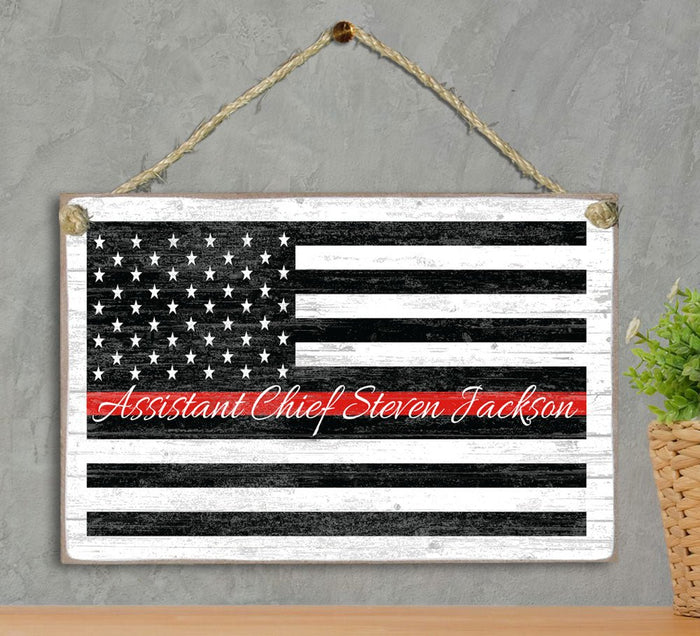Thin Red Line Flag Sign Personalized Name Gift For Firefighter, First Responder or EMS Officer or Family - Broad Bay Personalized Gifts Shipped Fast