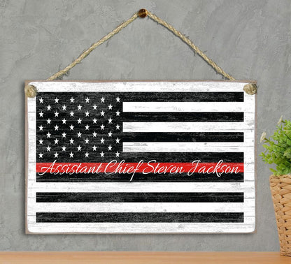 Thin Red Line Flag Sign Personalized Name Gift For Firefighter, First Responder or EMS Officer or Family - Broad Bay Personalized Gifts Shipped Fast