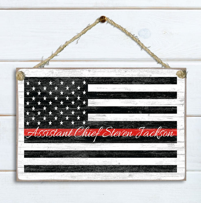 Thin Red Line Flag Sign Personalized Name Gift For Firefighter, First Responder or EMS Officer or Family - Broad Bay Personalized Gifts Shipped Fast