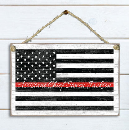 Thin Red Line Flag Sign Personalized Name Gift For Firefighter, First Responder or EMS Officer or Family - Broad Bay Personalized Gifts Shipped Fast