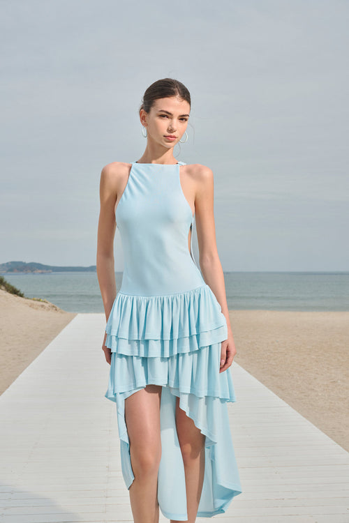 Tiered ruffle side-cutout dress