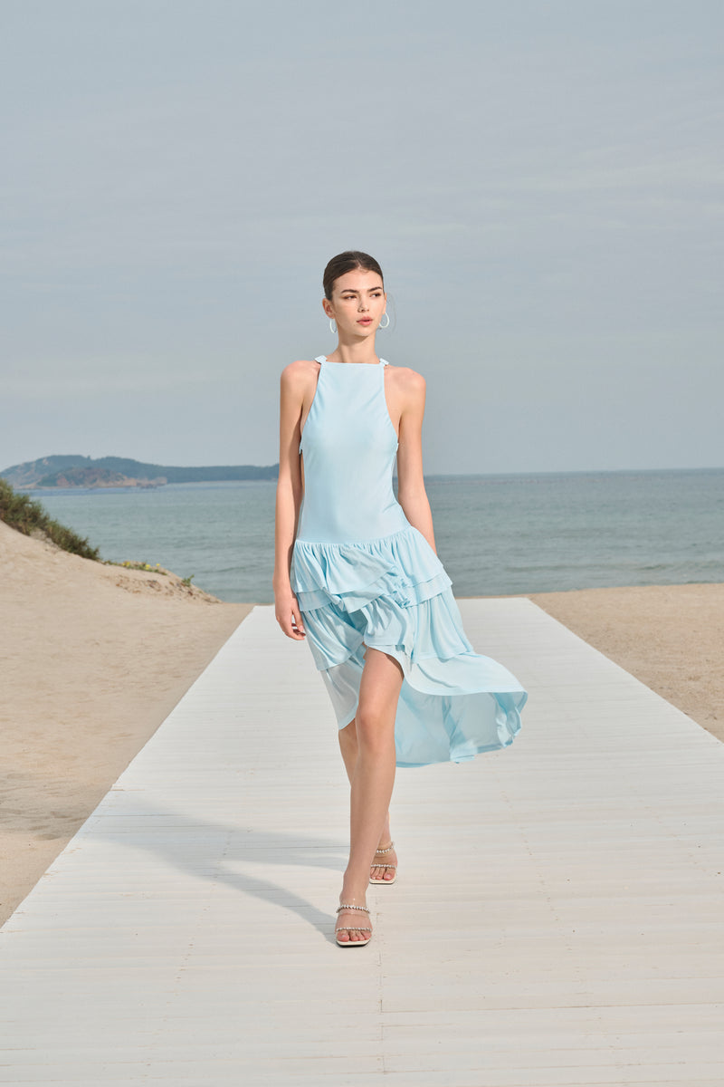 Tiered ruffle side-cutout dress
