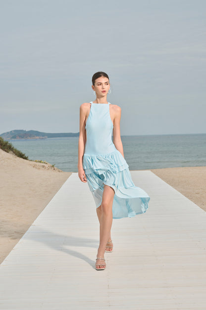 Tiered ruffle side-cutout dress