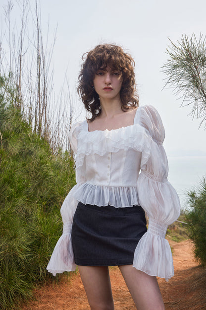 Tiered ruffle square neck top