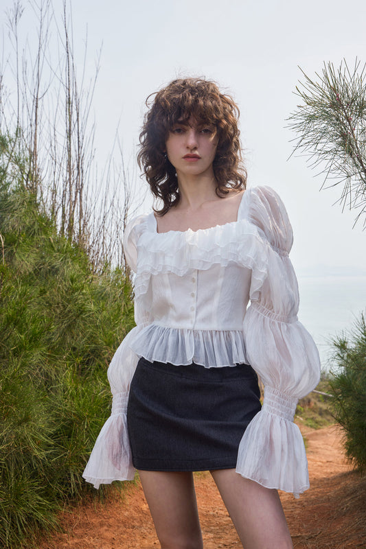 Tiered ruffle square neck top