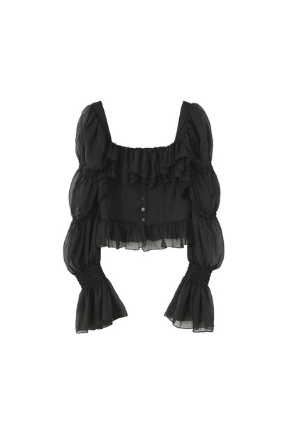 Tiered ruffle square neck top