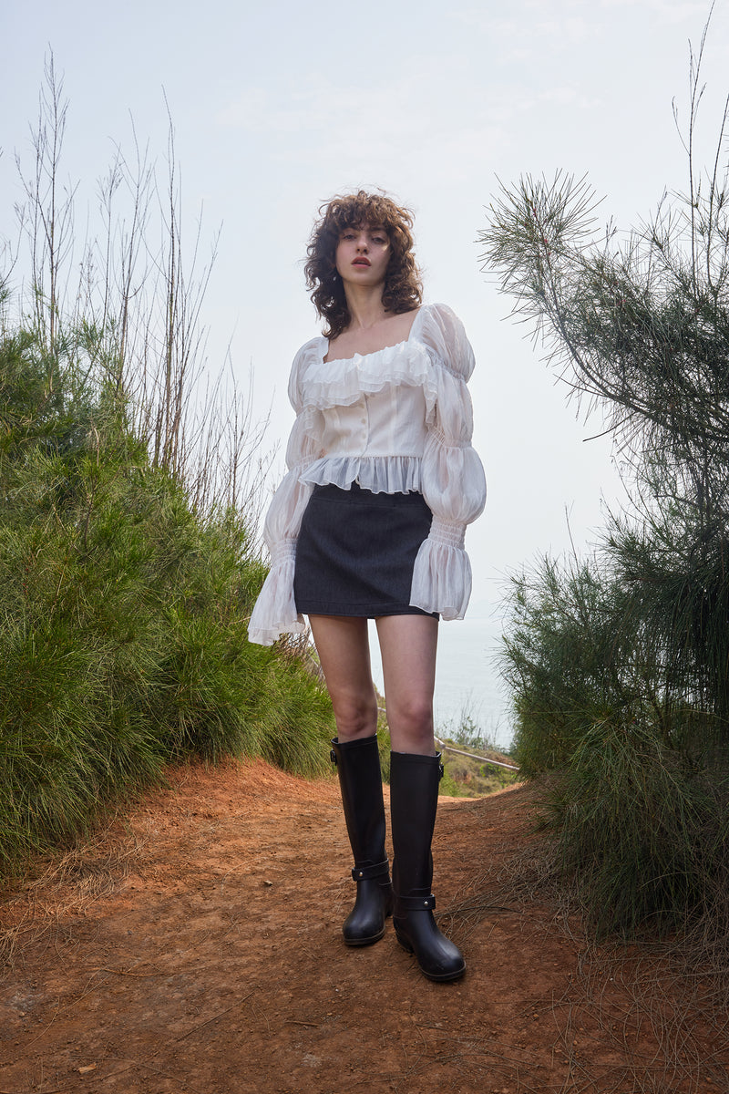 Tiered ruffle square neck top