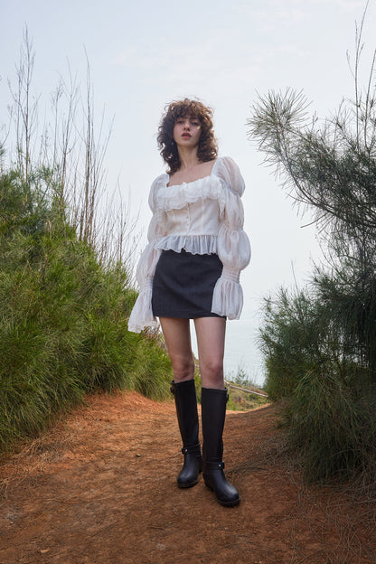 Tiered ruffle square neck top
