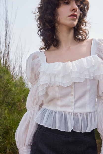Tiered ruffle square neck top