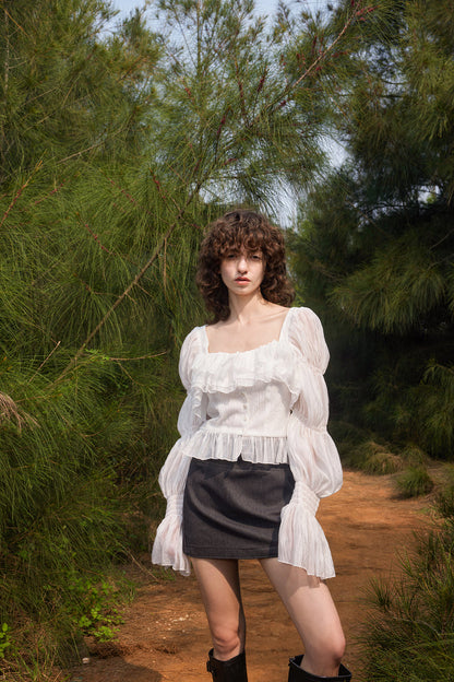 Tiered ruffle square neck top