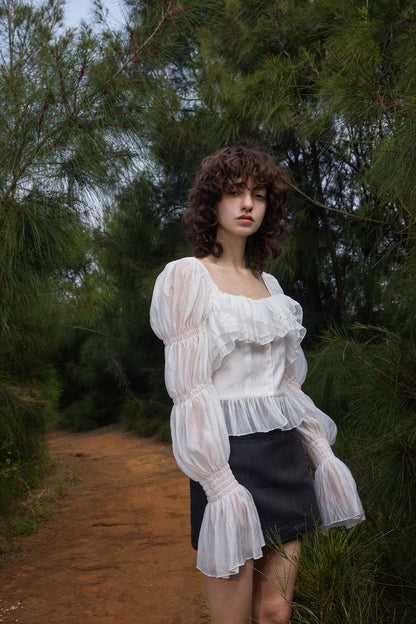 Tiered ruffle square neck top