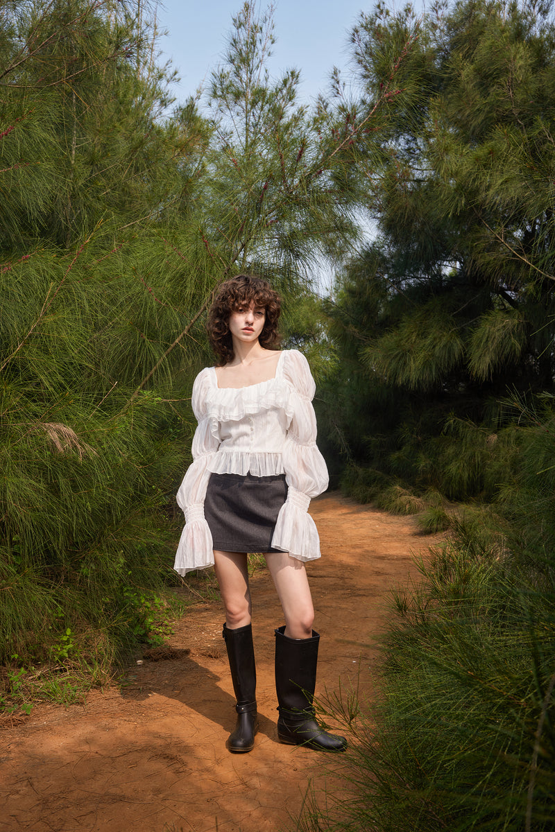Tiered ruffle square neck top